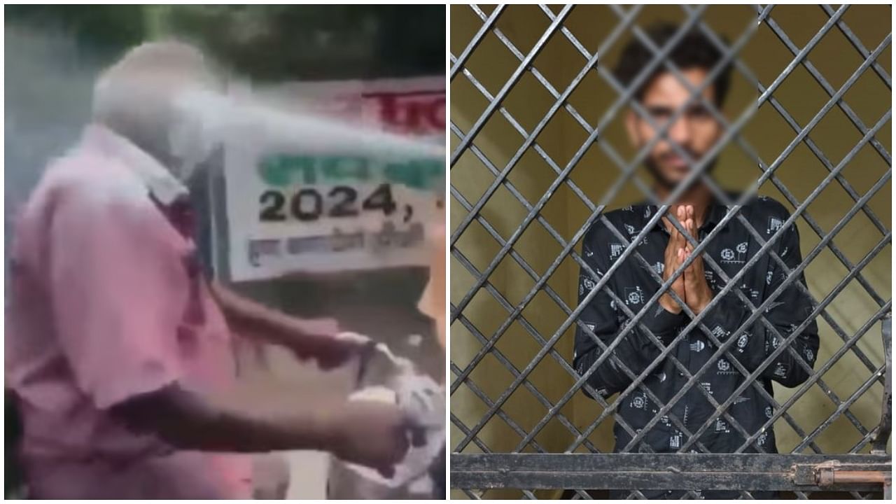 <div class="paragraphs"><p>(From L to R) YouTuber Vinay Yadav spraying foam on elderly cyclist; After his arrest, he apologised for his dangerous act with folded hands.</p></div>