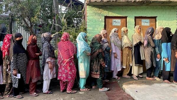 <div class="paragraphs"><p>People line up to vote for 2nd phase of J&amp;K assembly polls</p></div>