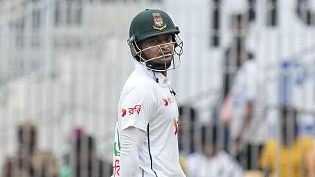 <div class="paragraphs"><p>Shakib Al Hasan walks back to the pavilion after his dismissal on the fourth day of the first Test cricket match between India and Bangladesh at M. A. Chidambaram Stadium, in Chennai, Sunday, Sept. 22, 2024.</p></div>