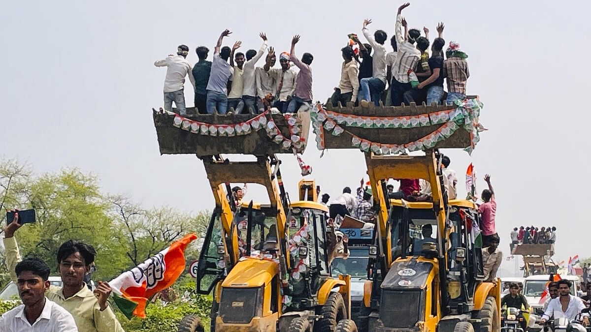 <div class="paragraphs"><p>Bulldozers used for poll campaign in Nuh ahead of the Haryana assembly election</p></div>