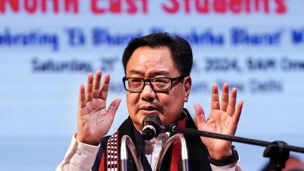 <div class="paragraphs"><p>Union Minister of Minority Affairs Kiren Rijiju addresses the 7th North East Students’ Festival, in New Delhi, Saturday, Sept. 21, 2024. </p></div>