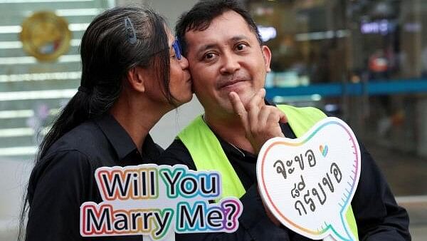 <div class="paragraphs"><p>People celebrate the marriage equality bill after it gets royal endorsement, which made it Asia's third territory and Southeast Asia's first country to legalise same-sex unions, in Bangkok.</p></div>