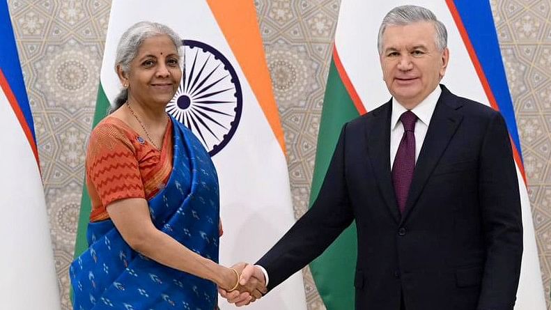 <div class="paragraphs"><p>Finance Minister Nirmala Sitharaman with&nbsp;Uzbekistan President Shavkat Mirziyoyev.</p></div>