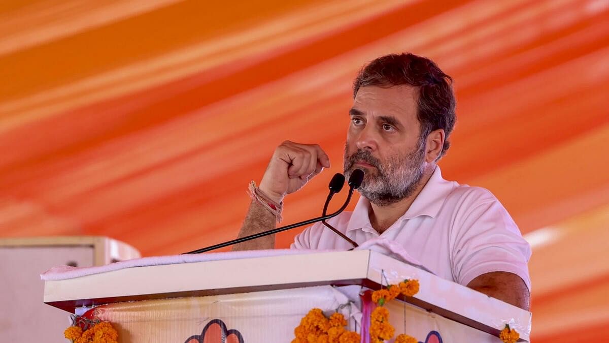 <div class="paragraphs"><p>Congress leader Rahul Gandhi addresses a public meeting for Haryana Assembly elections, at Assandh, in Karnal district, Thursday, September 26, 2024.</p></div>