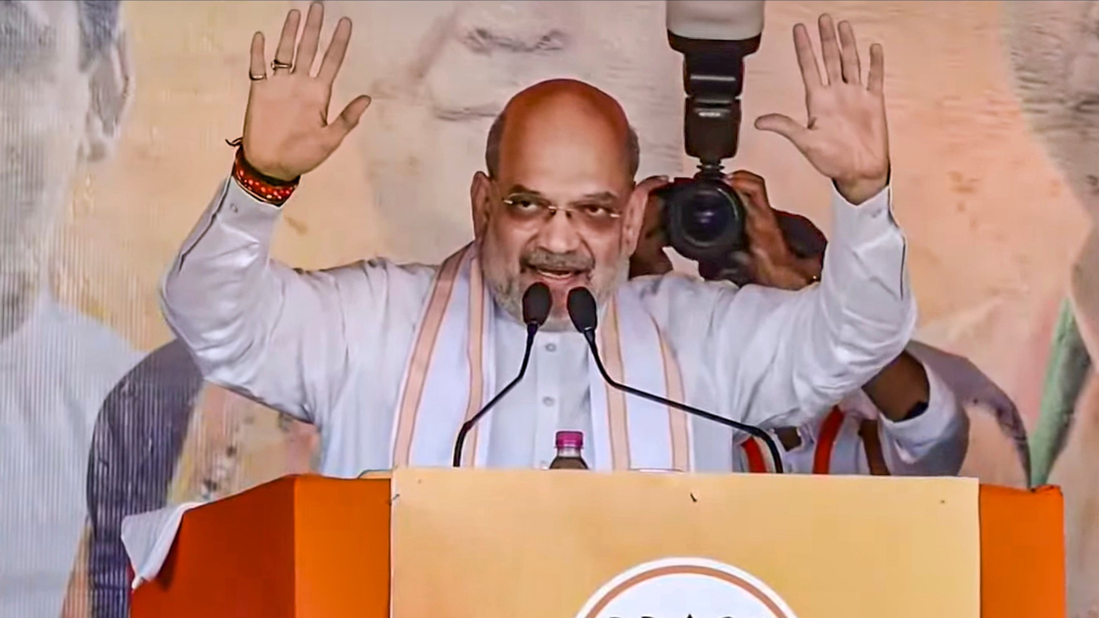 <div class="paragraphs"><p>Union Home Minister Amit Shah speaks during a public meeting in Udhampur on Thursday (September 26).  </p></div>