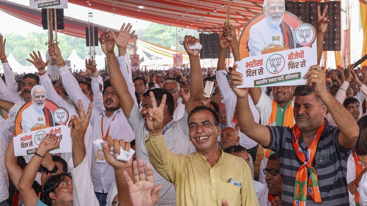 <div class="paragraphs"><p>BJP supporters attend Prime Minister Narendra Modi's public meeting in Sonipat, Haryana.&nbsp;</p></div>