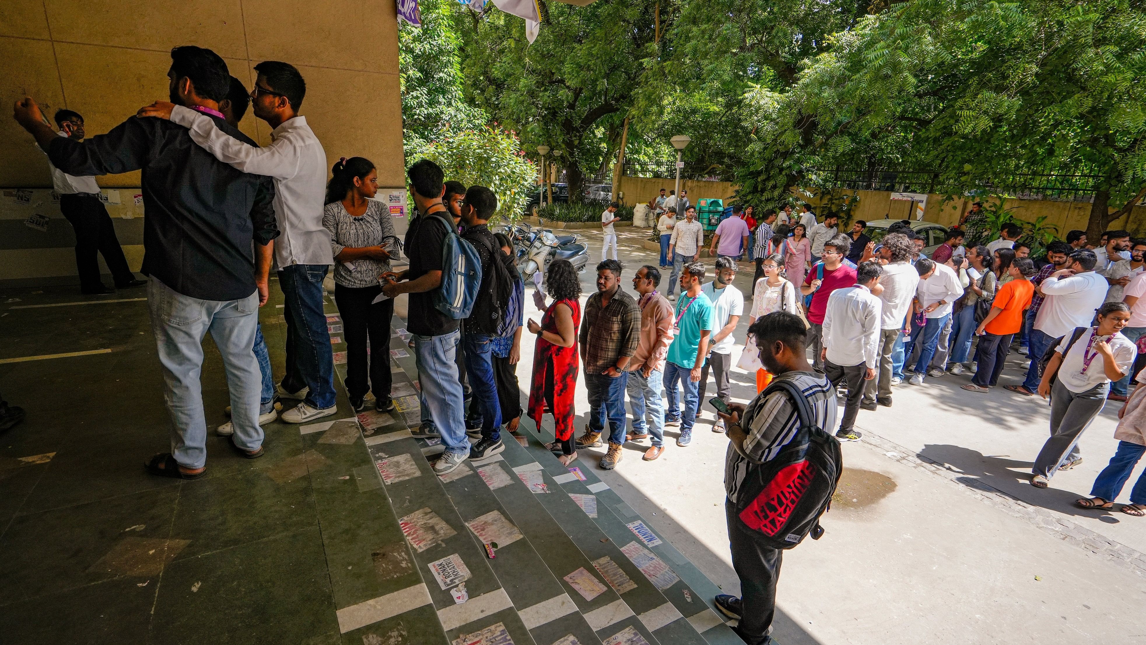 <div class="paragraphs"><p>Students stand in a queue at a polling booth to cast their votes during the Delhi University Students' Union (DUSU) polls 2024, at Campus Law Centre, in New Delhi, Friday, September 27, 2024. </p></div>