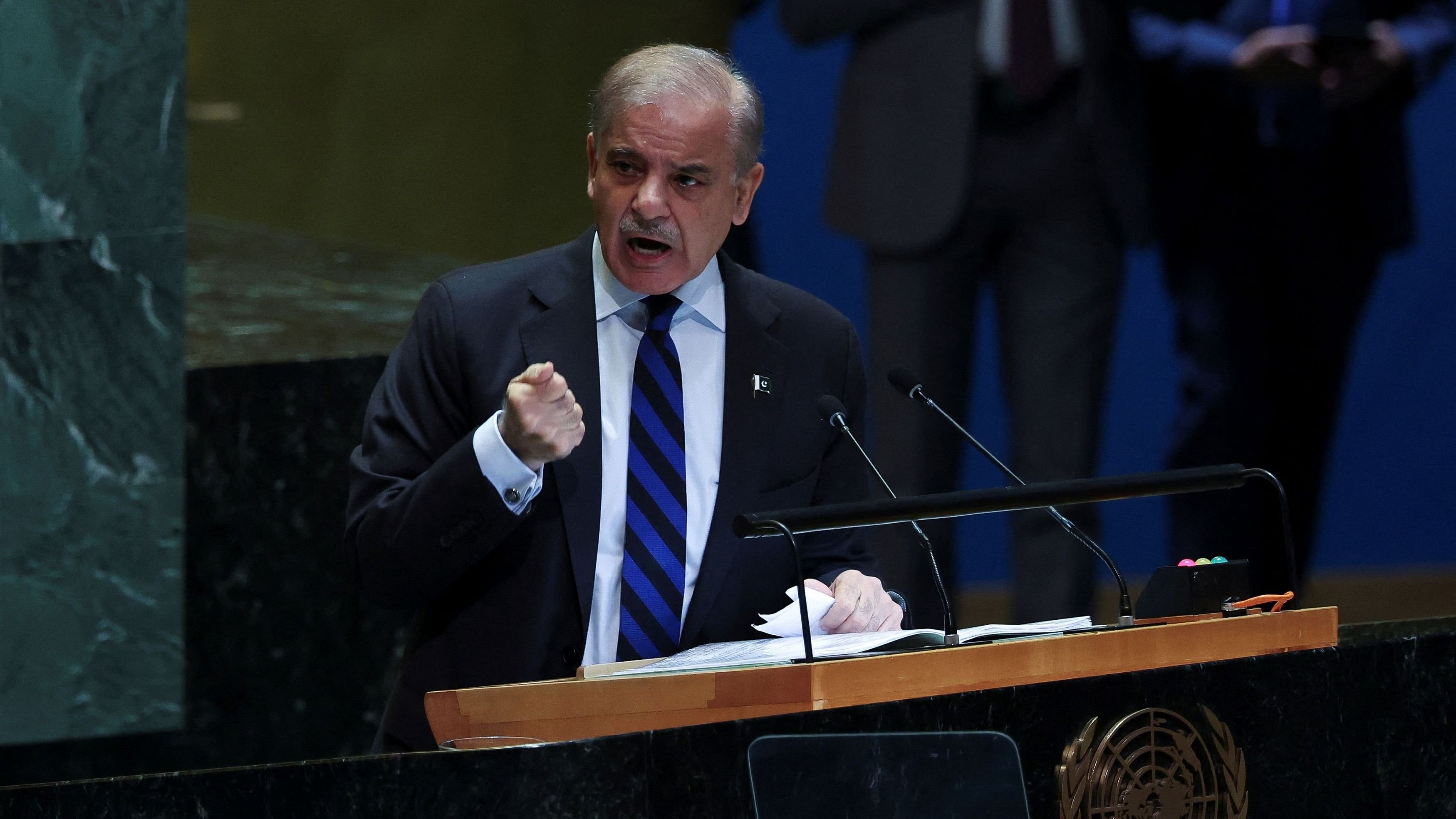 <div class="paragraphs"><p>Pakistan's Prime Minister Shehbaz Sharif addresses the 79th United Nations General Assembly at U.N. headquarters in New York, U.S., September 27, 2024.  </p></div>