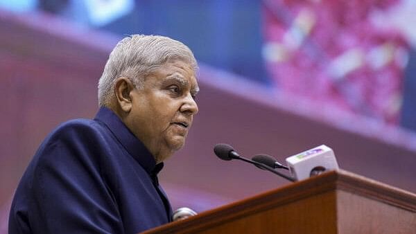 <div class="paragraphs"><p>Vice President Jagdeep Dhankhar addresses a gathering in New Delhi, Friday, Sept 27, 2024.</p></div>