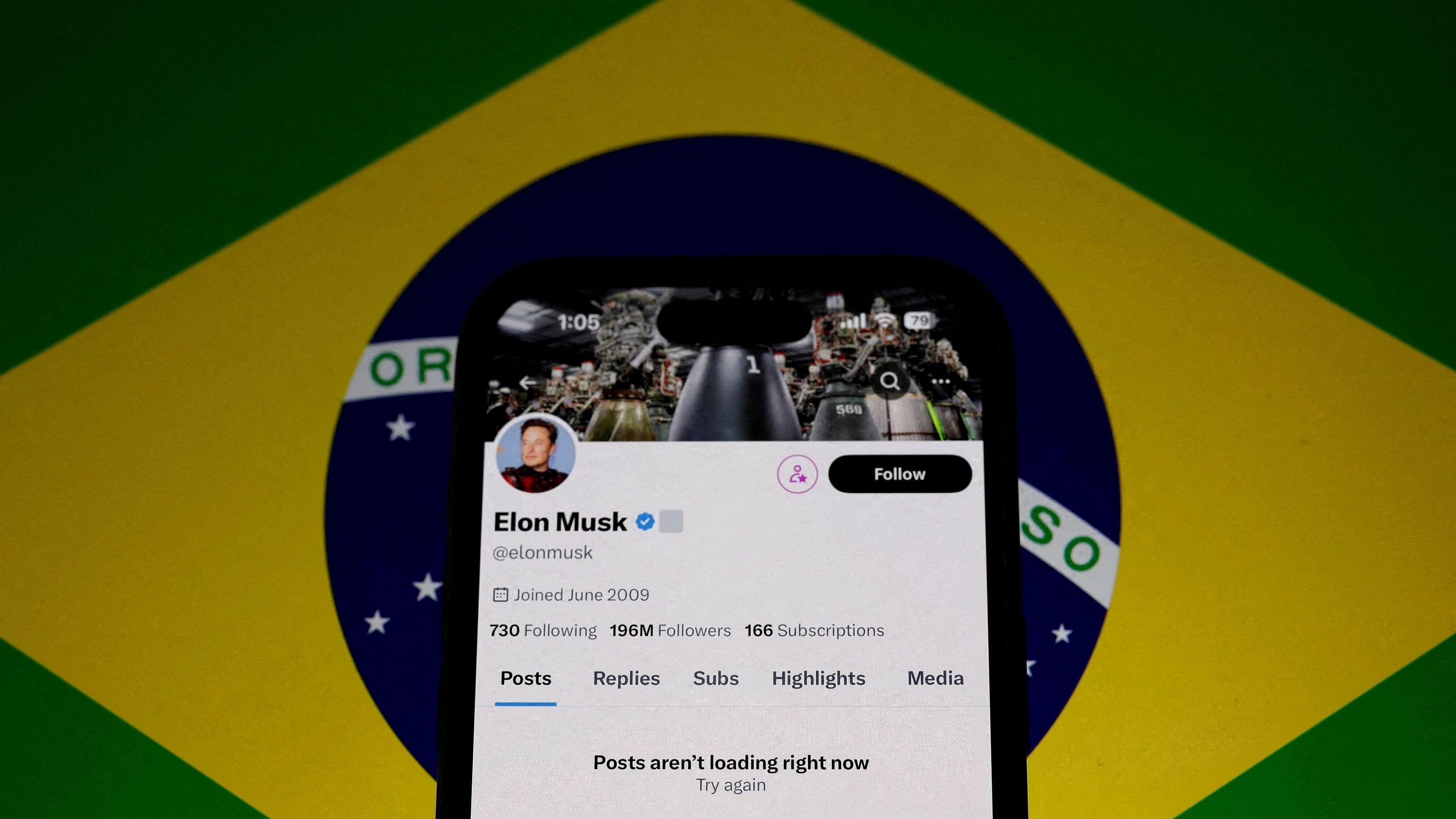 <div class="paragraphs"><p>The X account of Elon Musk in seen blocked on a mobile screen in this illustration after Brazil's telecommunications regulator suspended access to Elon Musk's X social network in the country to comply with an order from a judge who has been locked in a months-long feud with the billionaire investor, Sao Paulo, Brazil.</p></div>