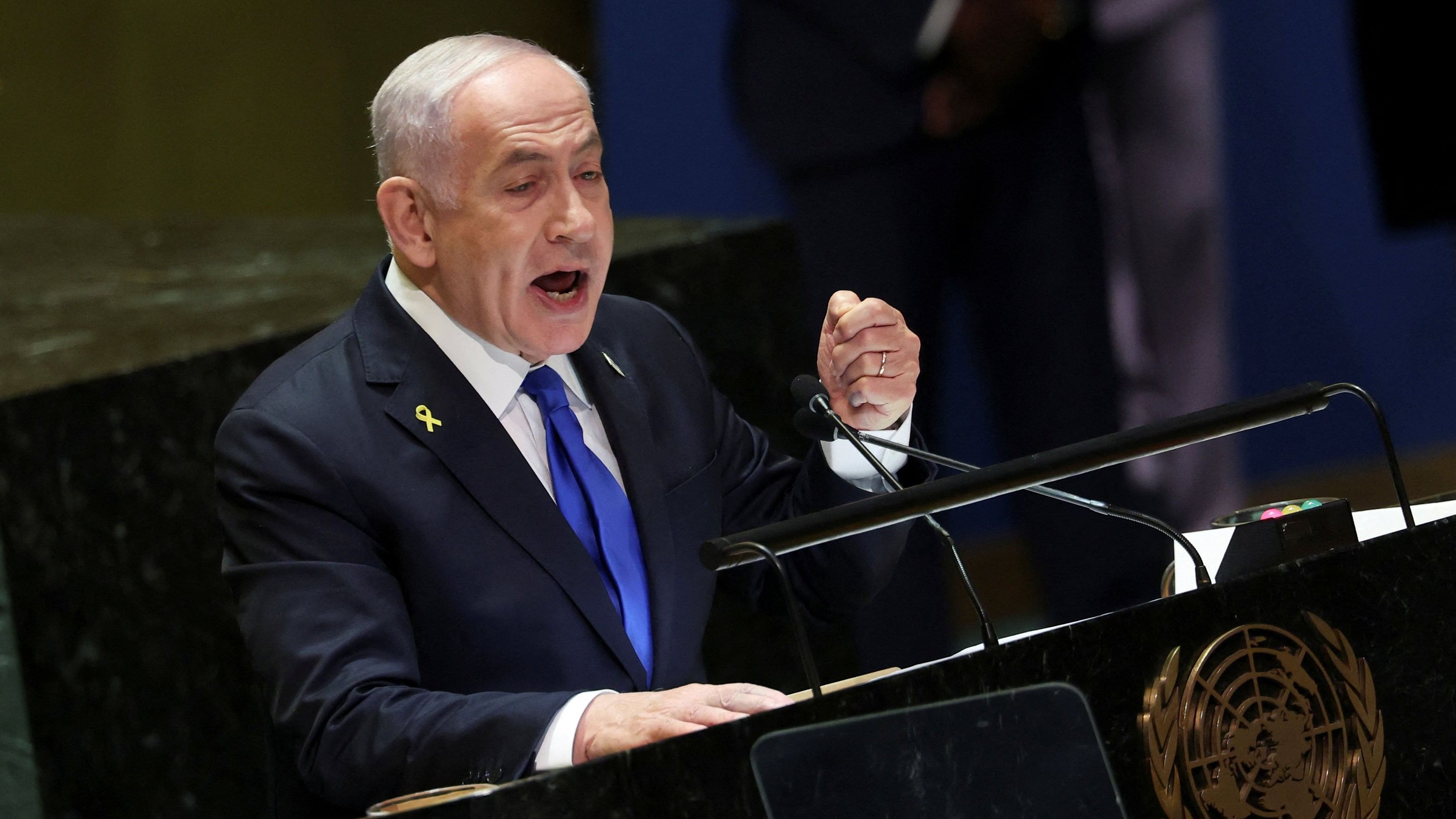 <div class="paragraphs"><p>Israel's Prime Minister Benjamin Netanyahu addresses the 79th United Nations General Assembly at U.N. headquarters in New York, U.S., September 27, 2024.  </p></div>