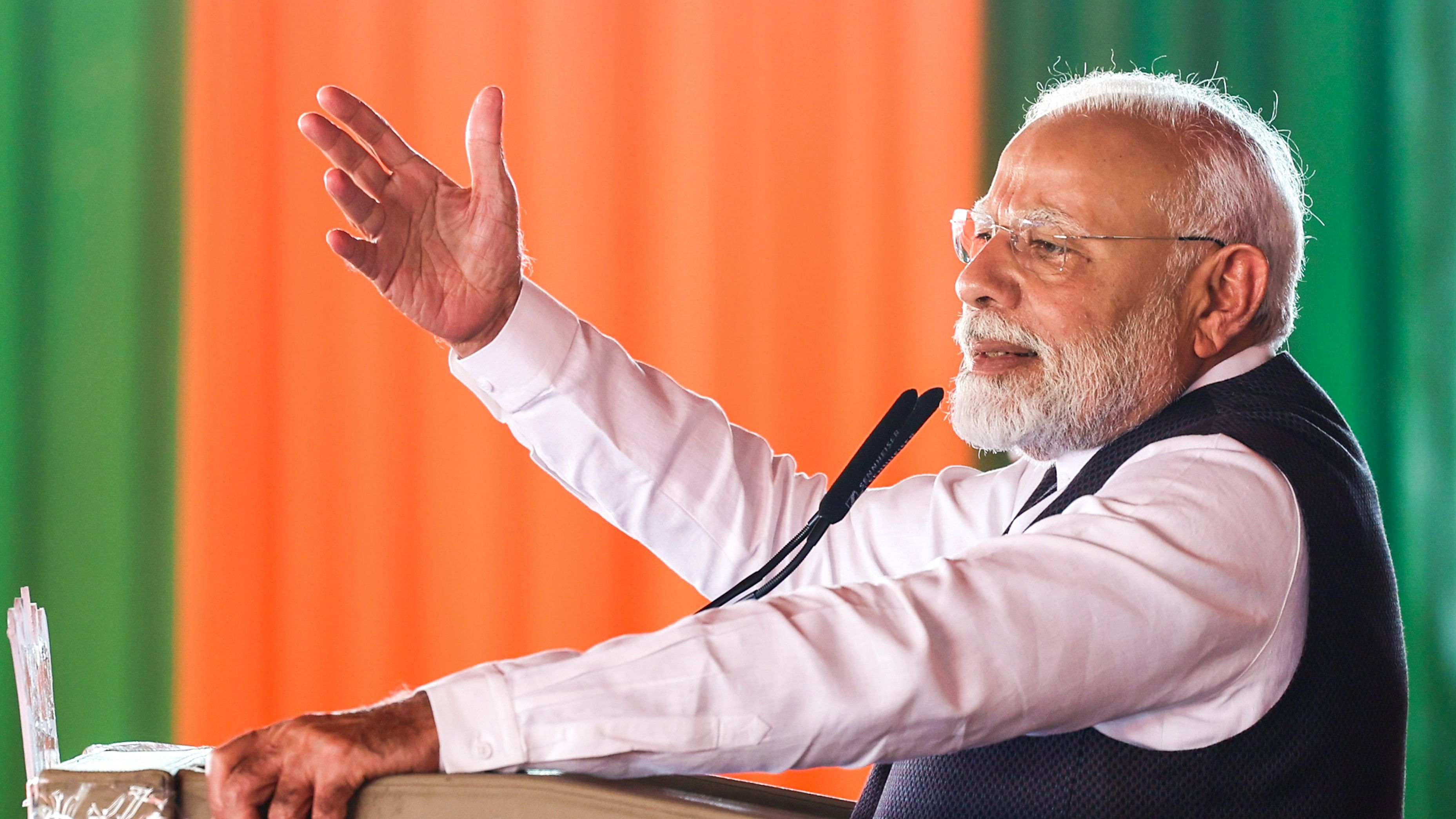 <div class="paragraphs"><p>Prime Minister Narendra Modi addresses a public meeting for the ongoing J&amp;K Assembly elections, in Jammu, Saturday.</p></div>