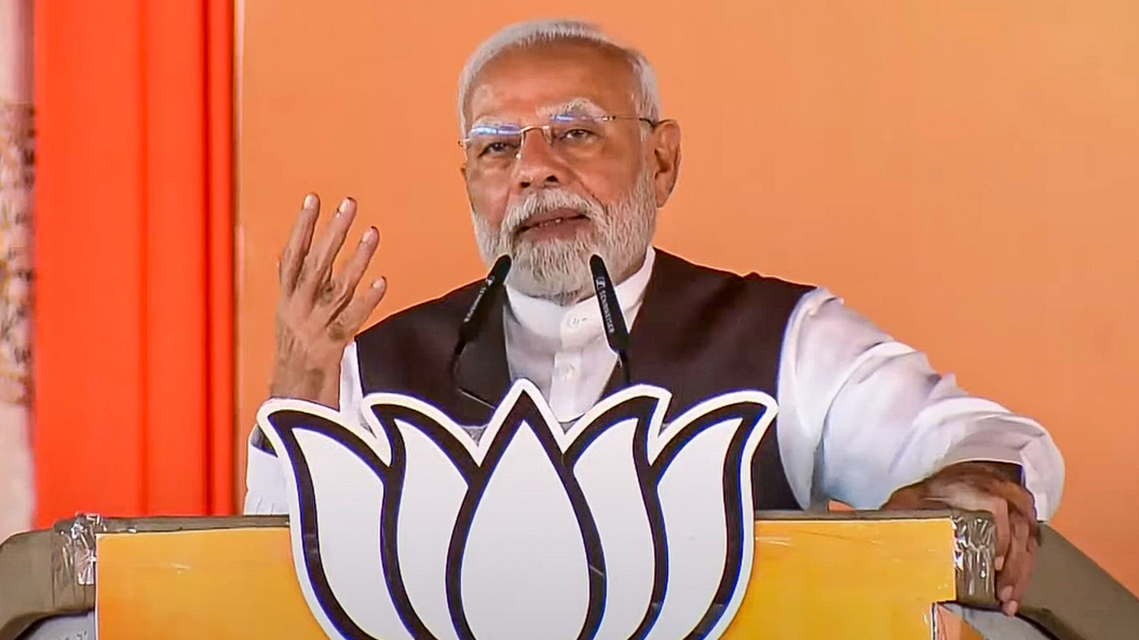 <div class="paragraphs"><p>Prime Minister Narendra Modi addresses a public meeting amid the ongoing Jammu and Kashmir Assembly elections, at the Maulana Azad Stadium, in Jammu, Saturday, Sept. 28, 2024.</p></div>