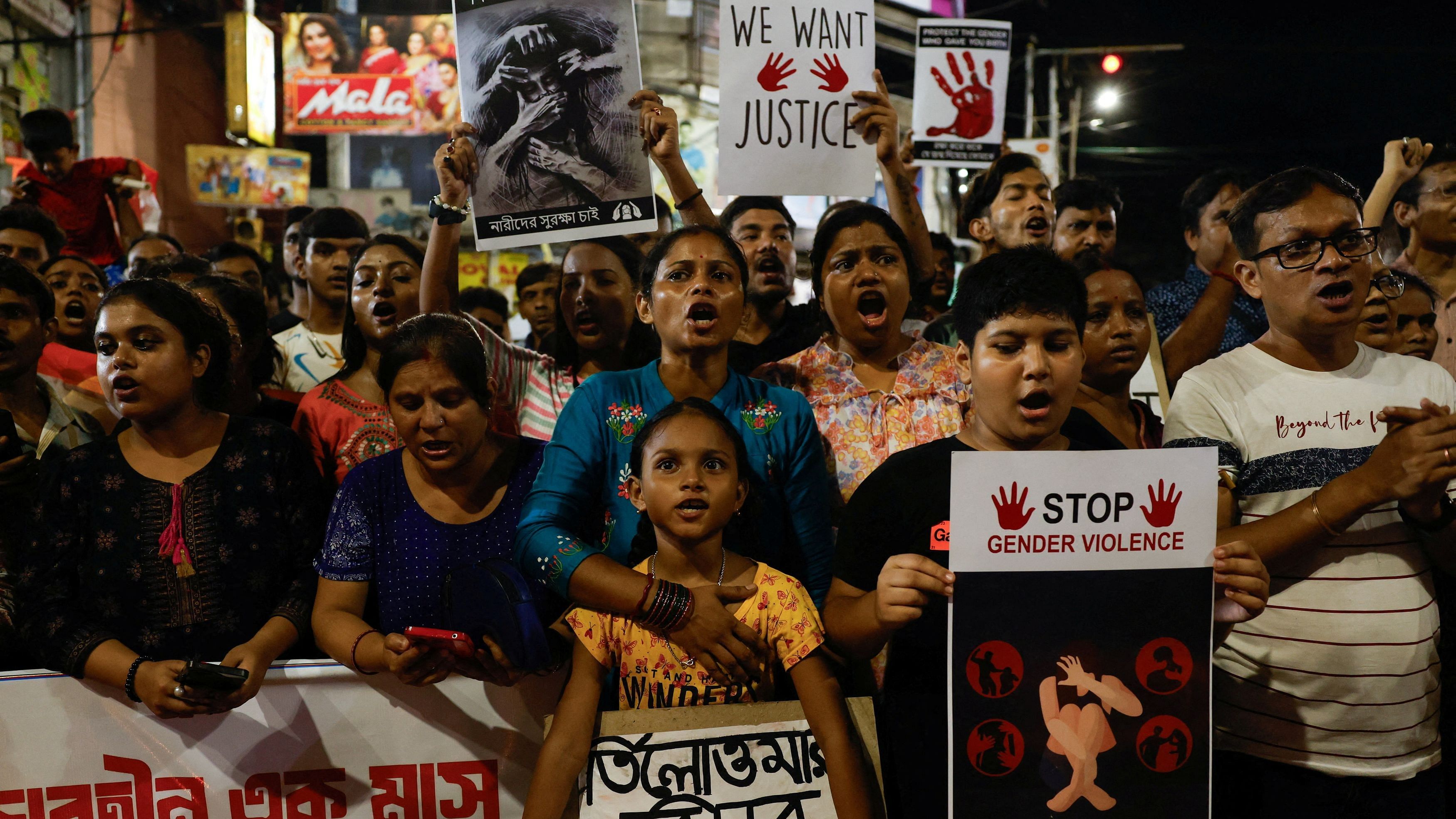 <div class="paragraphs"><p>Protests marking one month of the rape and murder of a trainee medic at a government-run hospital, in Kolkata</p></div>