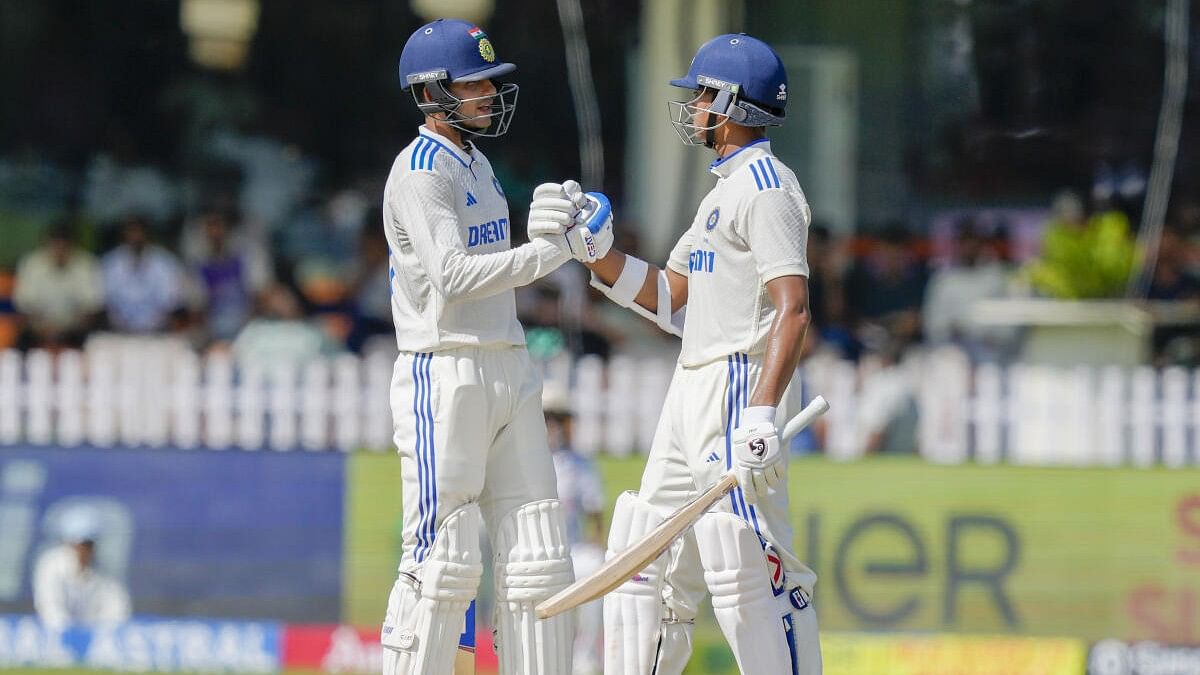 <div class="paragraphs"><p>India's Yashasvi Jaiswal being greeted by Shubman Gill after completing his half century during the fourth day of the second cricket Test against Bangladesh in Kanpur.</p></div>