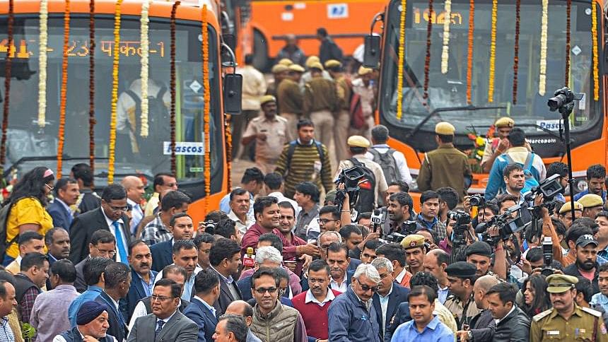 <div class="paragraphs"><p>File photo of former Delhi Chief Minister Arvind Kejriwal after the flag-off ceremony of new ultra-modern DTC buses.</p></div>