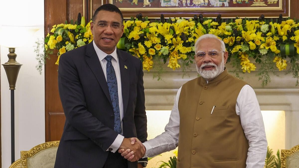 <div class="paragraphs"><p>Prime Minister Narendra Modi with his Jamaican counterpart Andrew Holness during a meeting at the Hyderabad House, in New Delhi, Tuesday, October 1, 2024.</p></div>