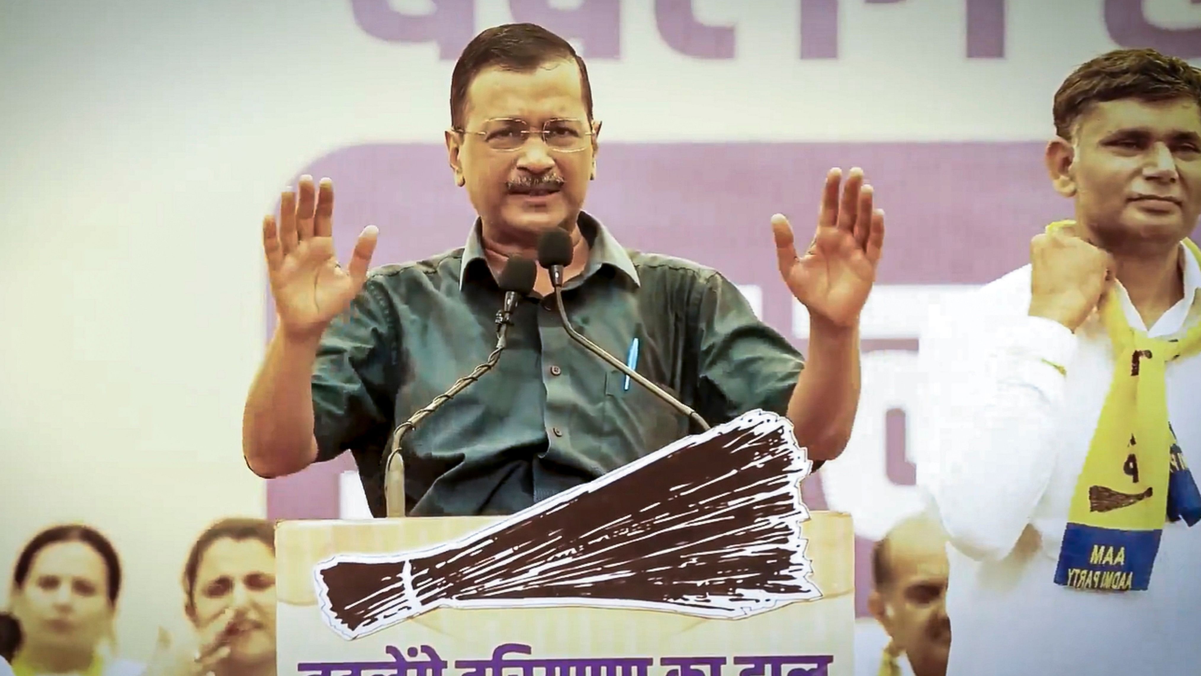 <div class="paragraphs"><p>AAP national convener Arvind Kejriwal speaks during a public meeting for Haryana Assembly elections, at Badshahpur in Gurugram.</p></div>