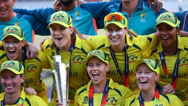 <div class="paragraphs"><p>Australia's Meg Lanning celebrates with the trophy and teammates after winning the ICC Women’s Cricket T20 World Cup.</p></div>