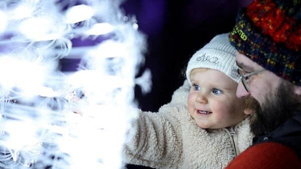 <div class="paragraphs"><p>A baby views an installation at the preview ahead of the Enchanted Forest 2024 event, an annual sound and light show, at Faskally Wood Pitlochry, Scotland, Britain.</p></div>