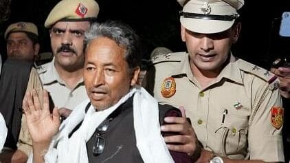 <div class="paragraphs"><p>Climate activist Sonam Wangchuk being taken by police personnel after he along with other Ladakhis, was brought to Rajghat on Gandhi Jayanti, in New Delhi, Wednesday, Oct 2, 2024. </p></div>