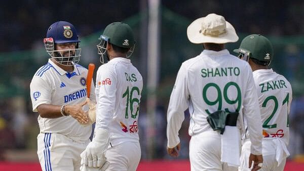 <div class="paragraphs"><p>Rishabh Pant being congratulated by Bangladesh players after winning the second test cricket match between India and Bangladesh.</p></div>