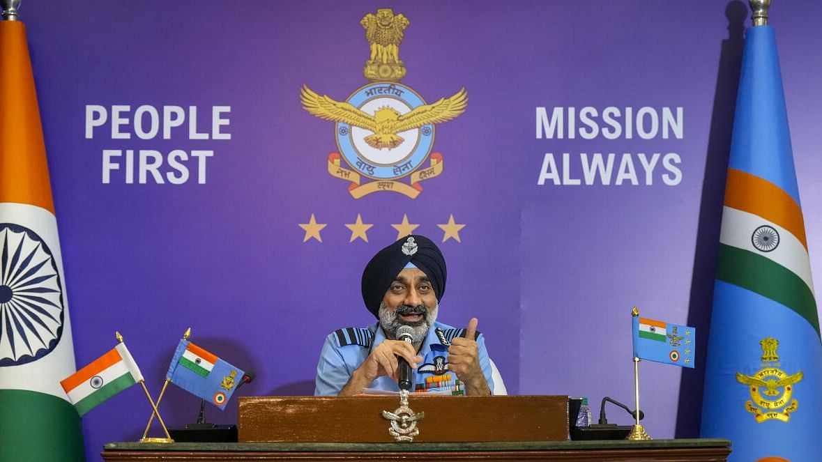 <div class="paragraphs"><p>Chief of the Air Staff (CAS) Air Chief Marshal Amar Preet Singh addresses a press conference at Akash Air Force Mess, in New Delhi, Friday, October 4, 2024. </p></div>