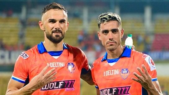 <div class="paragraphs"><p>FC Goa's&nbsp;Borja Herrera and&nbsp;Armando Sadiku pose after their match against&nbsp;NorthEast United FC.</p></div>