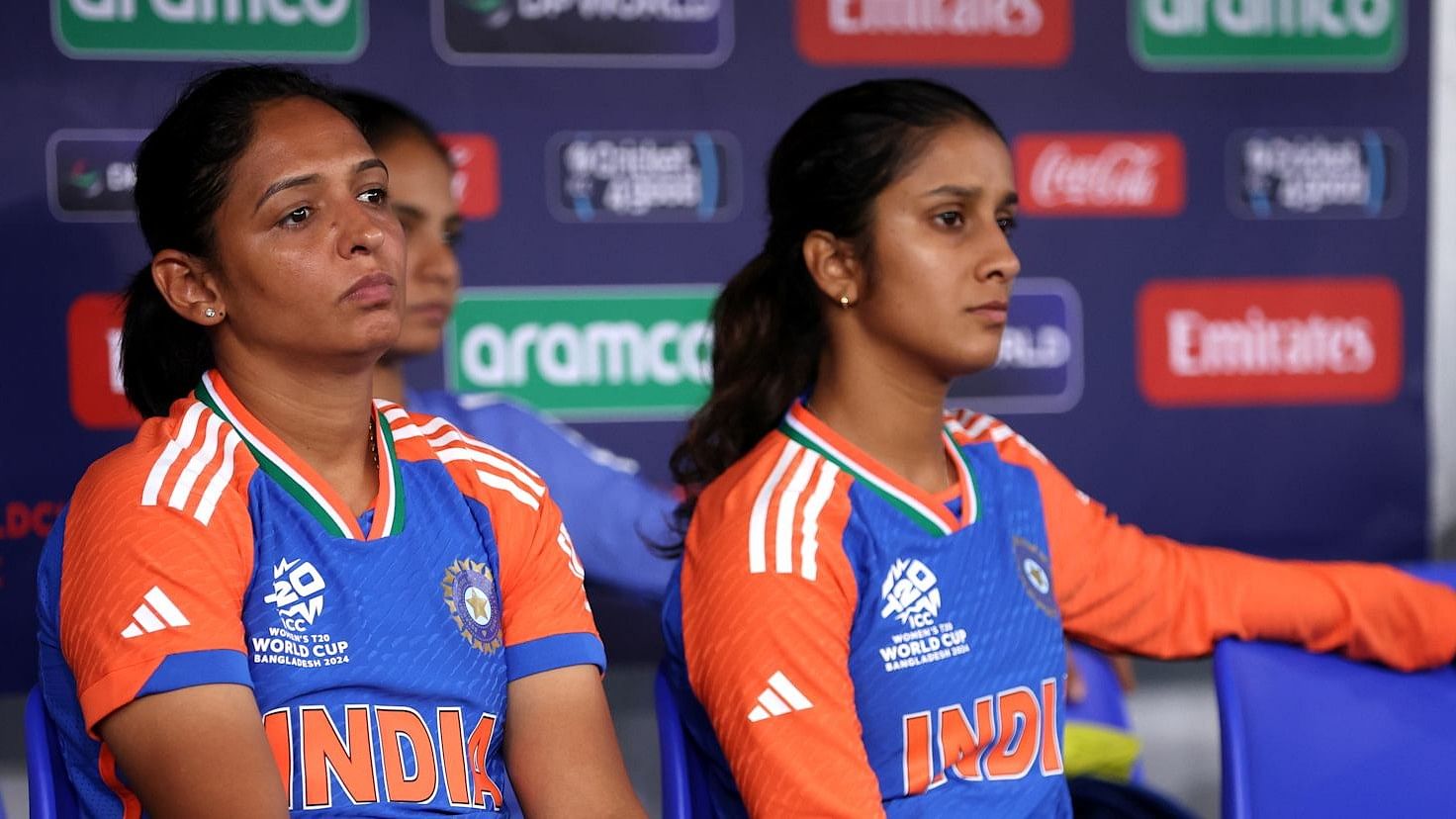 <div class="paragraphs"><p>India's Harmanpreet Kaur and&nbsp;Jemimah Rodrigues look dejected after their loss to New Zealand at the women's T20&nbsp;World Cup.</p></div>