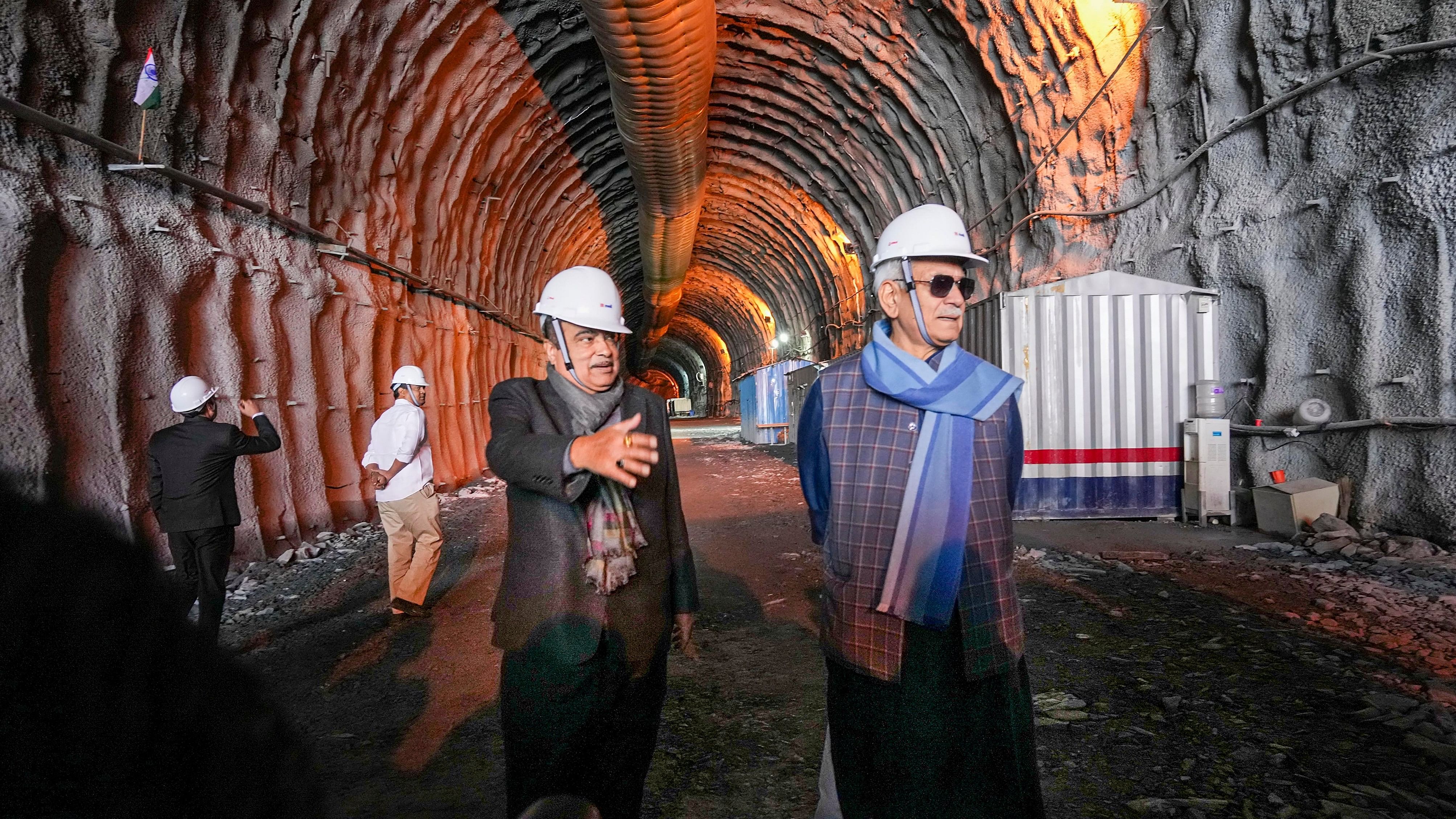 <div class="paragraphs"><p>Since construction began in 2018, the deadline for the completion of the Zojila Tunnel in Jammu and Kashmir has been extended several times. In pic, Union Minister for Road Transport and Highways Nitin Gadkari with J&amp;K Lt Gov Manoj Sinha at the tunnel. </p></div>