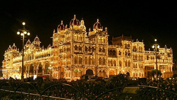 <div class="paragraphs"><p>The illuminated Mysore Palace, seen during Dasara festivities, in Mysuru, Karnataka.</p></div>