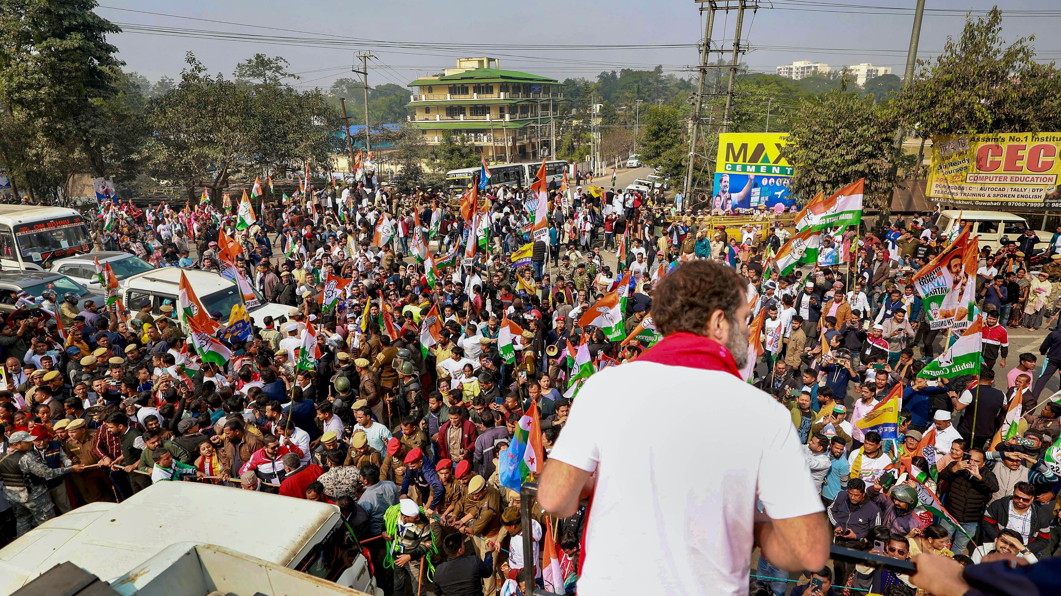 <div class="paragraphs"><p>Congress leader Rahul Gandhi addresses a public meeting during the 'Bharat Jodo Nyay Yatra', in Barpeta, Assam.</p></div>