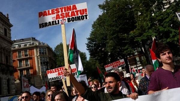 <div class="paragraphs"><p>A man holds a sign calling for a boycott of Israel, during a demonstration in support of Palestinians, orgsanised by Palestinarekin Elkartasuna (Solidarity With Palestine), in Bilbao, Spain, October 5, 2024.</p></div>