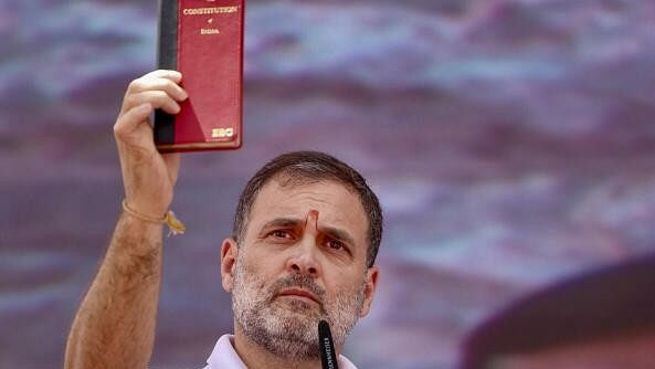 <div class="paragraphs"><p>Congress leader and LoP in Lok Sabha Rahul Gandhi speaks during 'Constitution Samman Sammelan', in Kolhapur, Maharashtra.</p></div>