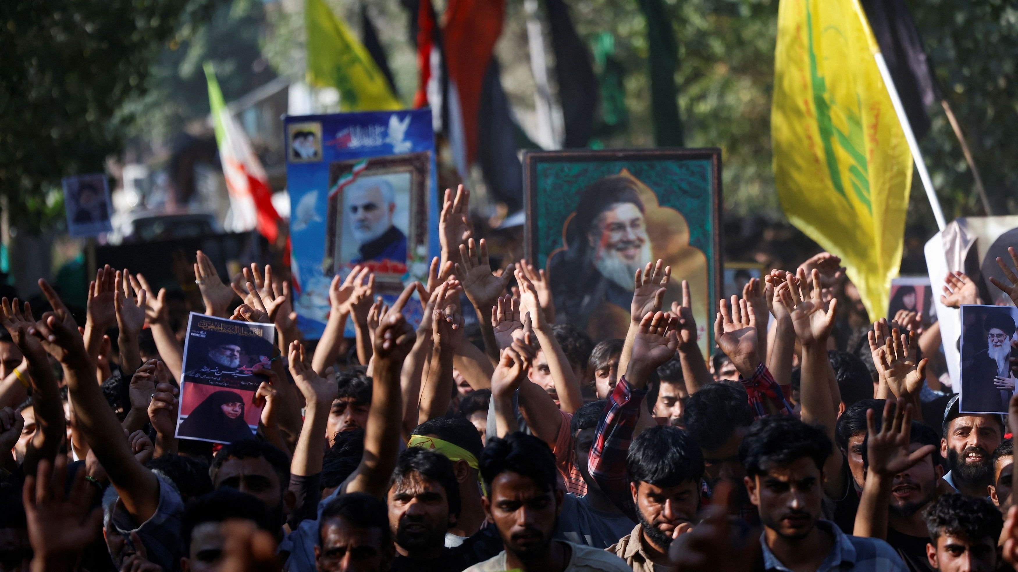 <div class="paragraphs"><p>Protest against Israel following the killing of Hezbollah leader Sayyed Hassan Nasrallah in Beirut, on the outskirts of Srinagar</p></div>