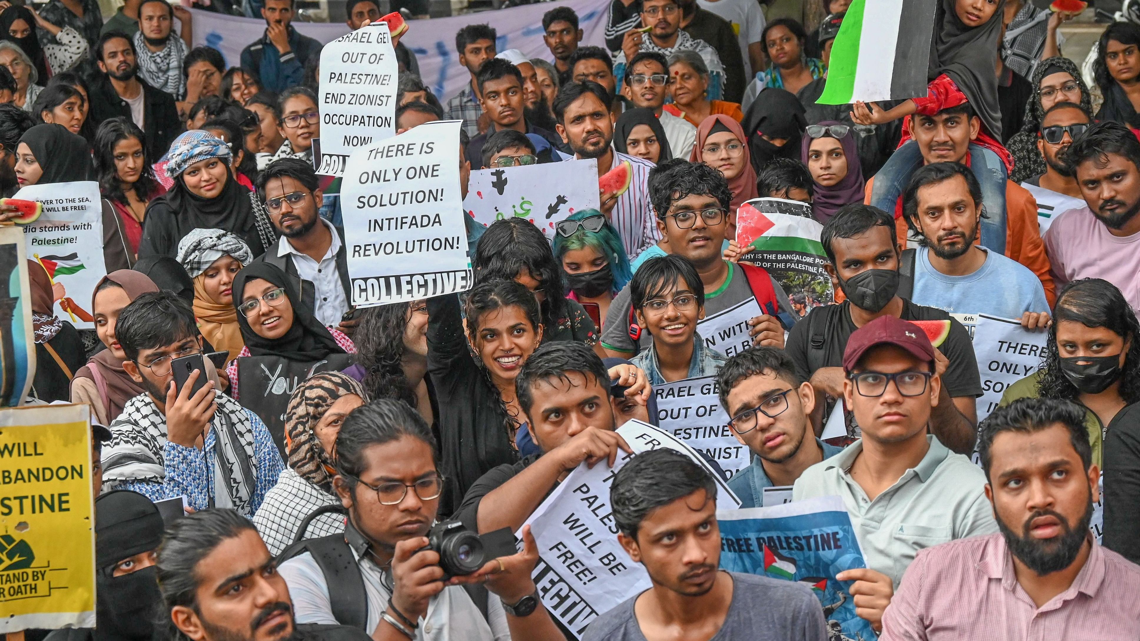 <div class="paragraphs"><p>Supporters of Palestine stage a protest at Freedom Park.</p></div>