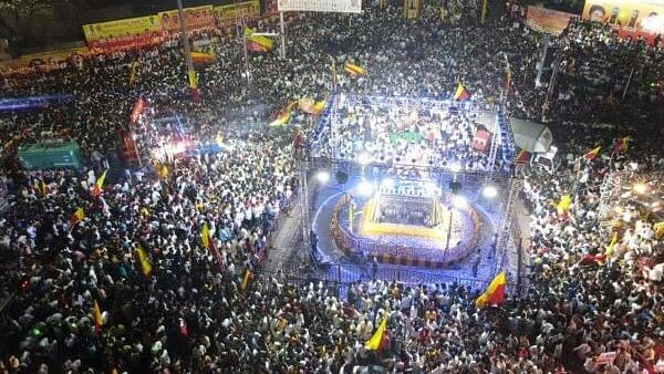 <div class="paragraphs"><p>An aerial view of grand Karnataka Rajyotsava procession held in Belagavi on November 1, 2023.</p></div>