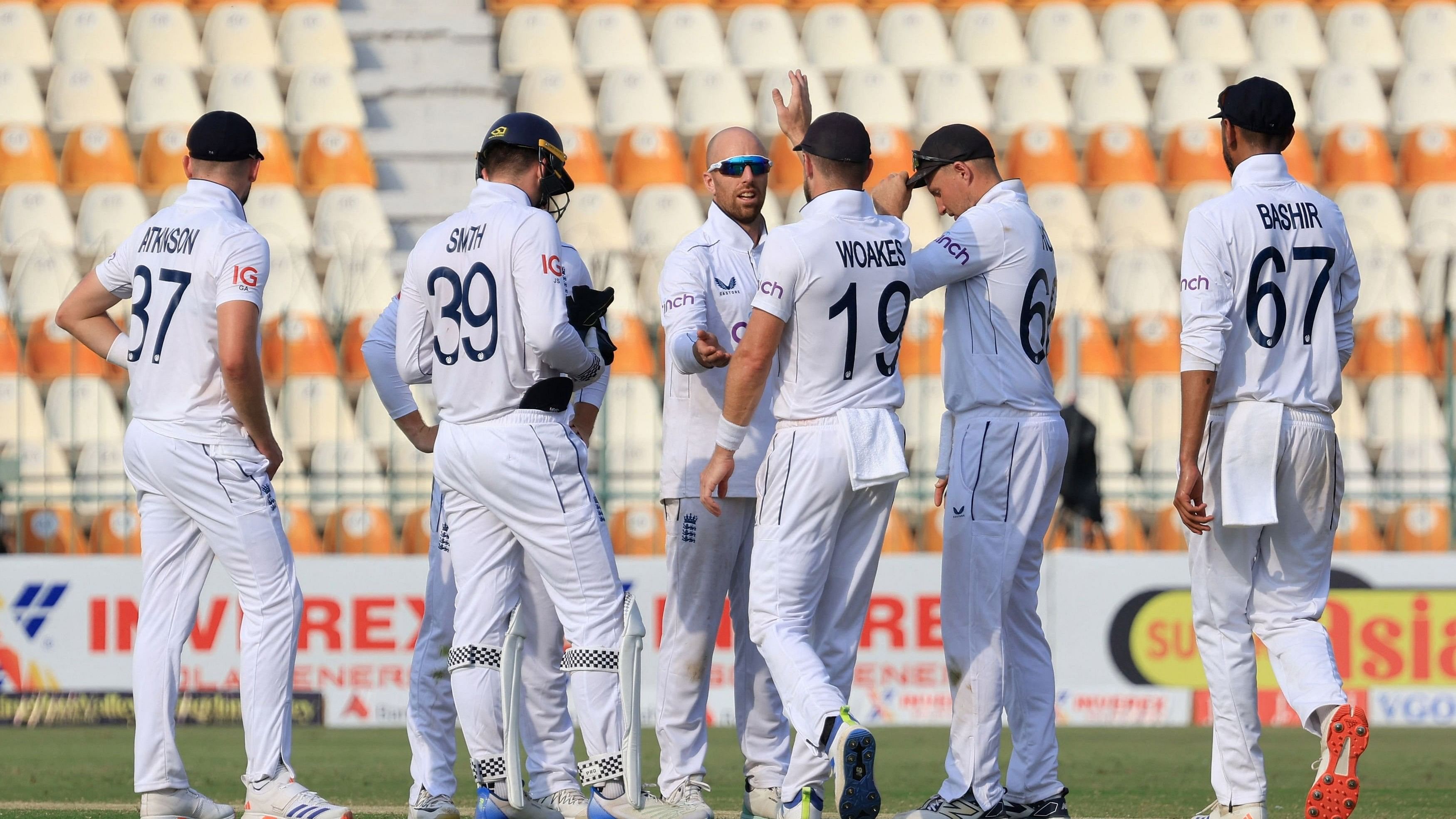 <div class="paragraphs"><p>England v Pakistan - Multan Cricket Stadium, Multan, Pakistan - October 8, 2024 England's Jack Leach celebrates with teammates after taking the wicket of Pakistan's Shaheen Shah Afridi REUTERS/Akhtar Soomro</p></div>