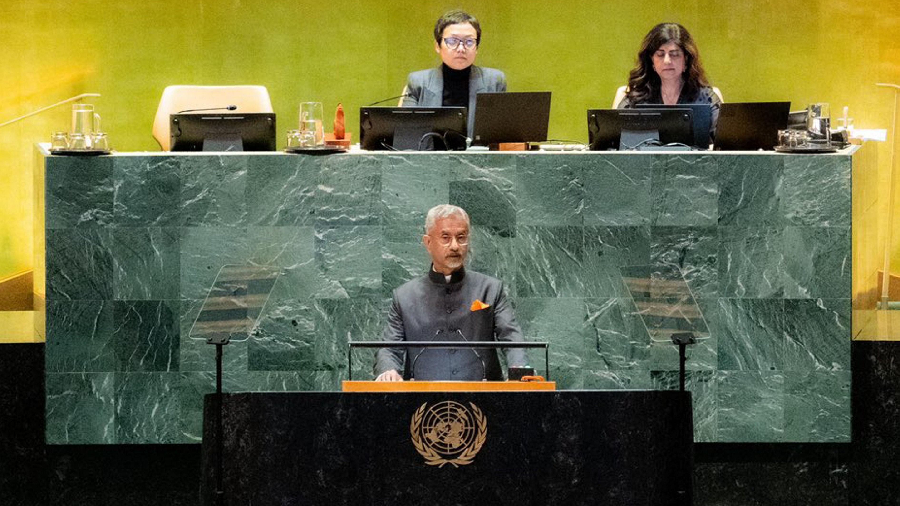 <div class="paragraphs"><p>File image of External Affairs Minister S Jaishankar delivering India's statement at the 79th session of the UN General Assembly in New York.</p></div>