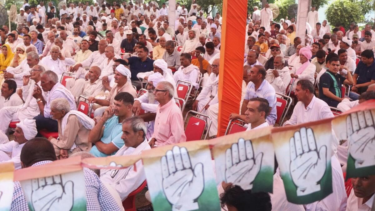 <div class="paragraphs"><p>Congress workers watch TV for Haryana poll results, in Rohtak.&nbsp;</p></div>