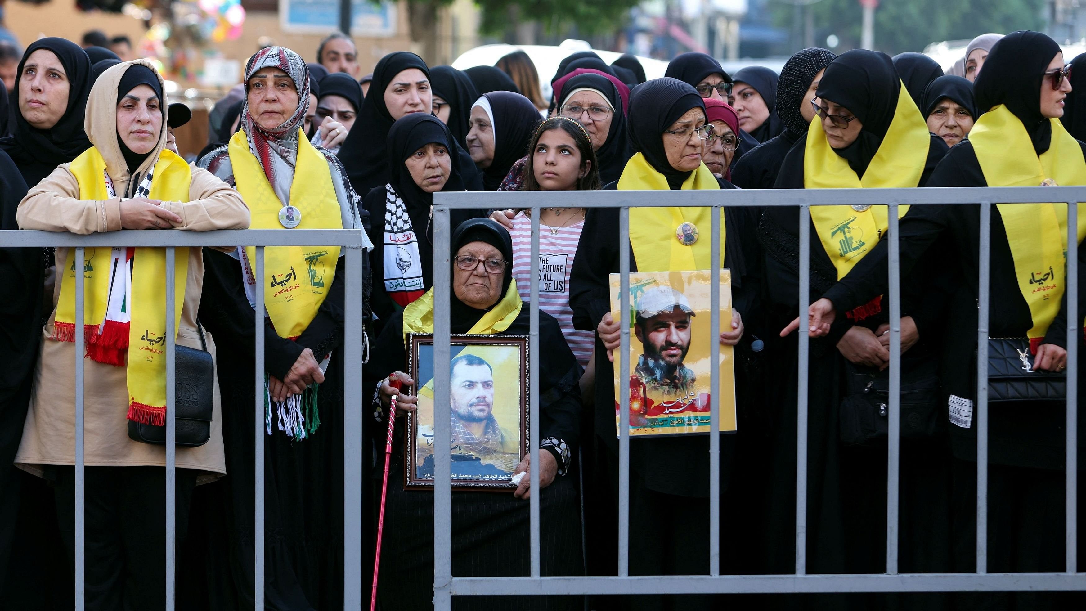 <div class="paragraphs"><p>Mothers of Hezbollah members, who were killed while fighting, gather to commemorate the annual Hezbollah Martyrs' Day and to express solidarity with the Palestinians in Gaza amid the ongoing conflict between Israel and Hamas, in Sidon, Lebanon.&nbsp;</p></div>