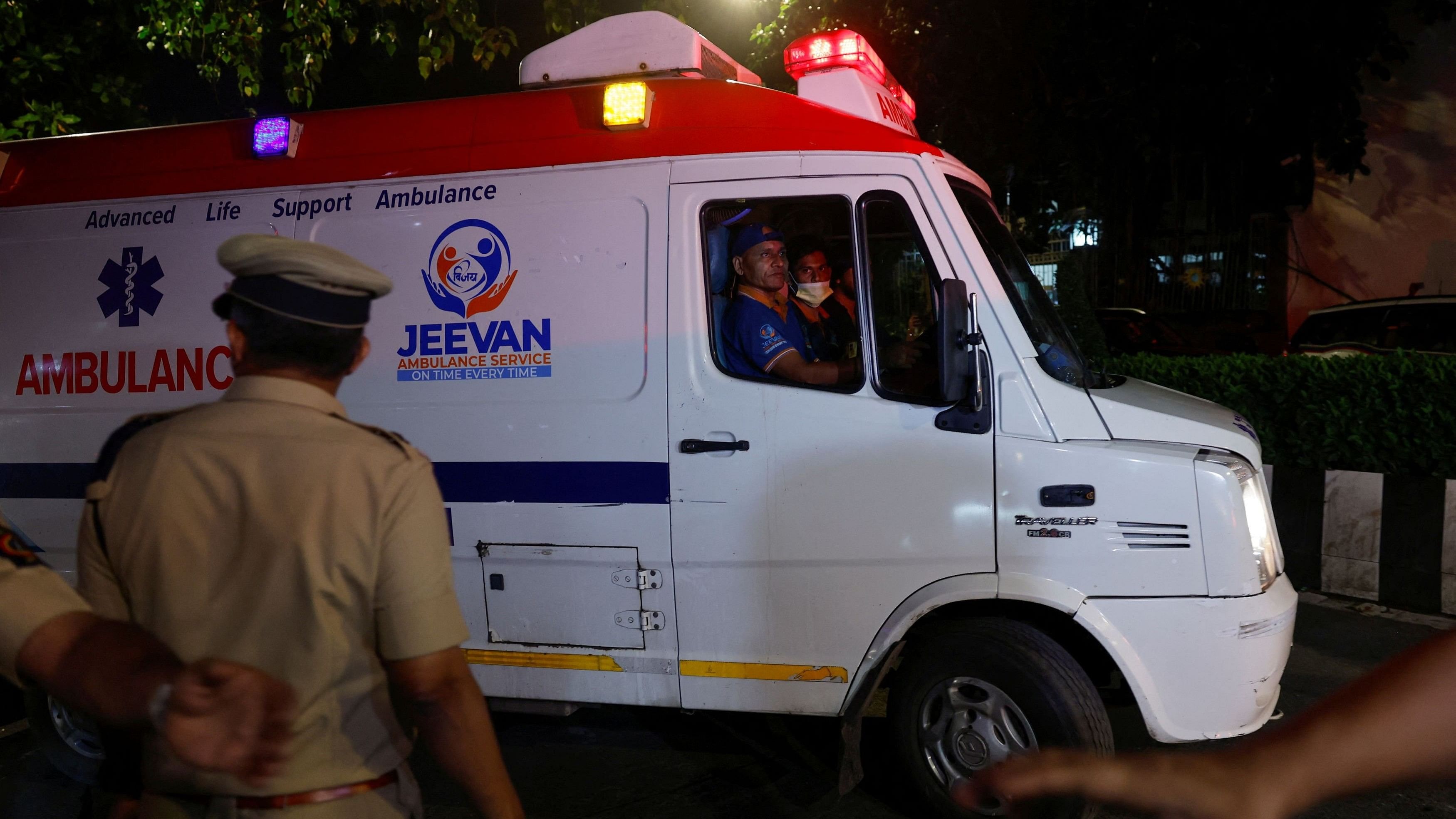 <div class="paragraphs"><p>An ambulance drives with former chairman of Tata Group, Ratan Tata's body inside, as it leaves the hospital where he passed away, in Mumbai, India, October 10, 2024. </p></div>