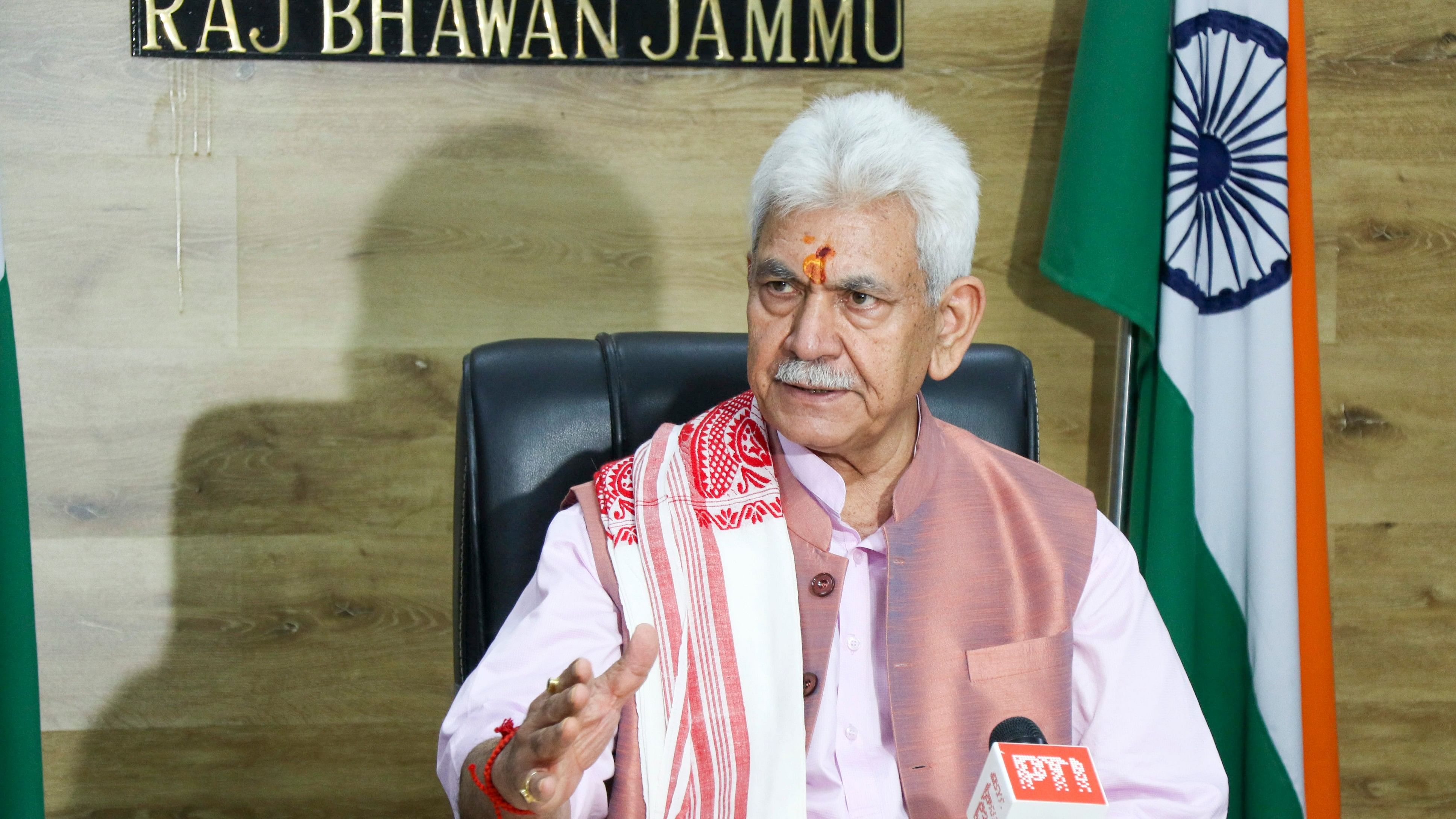 <div class="paragraphs"><p>Jammu: Jammu and Kashmir Lt Governor Manoj Sinha during an press interview  at Raj Bhavan in Jammu.</p></div>