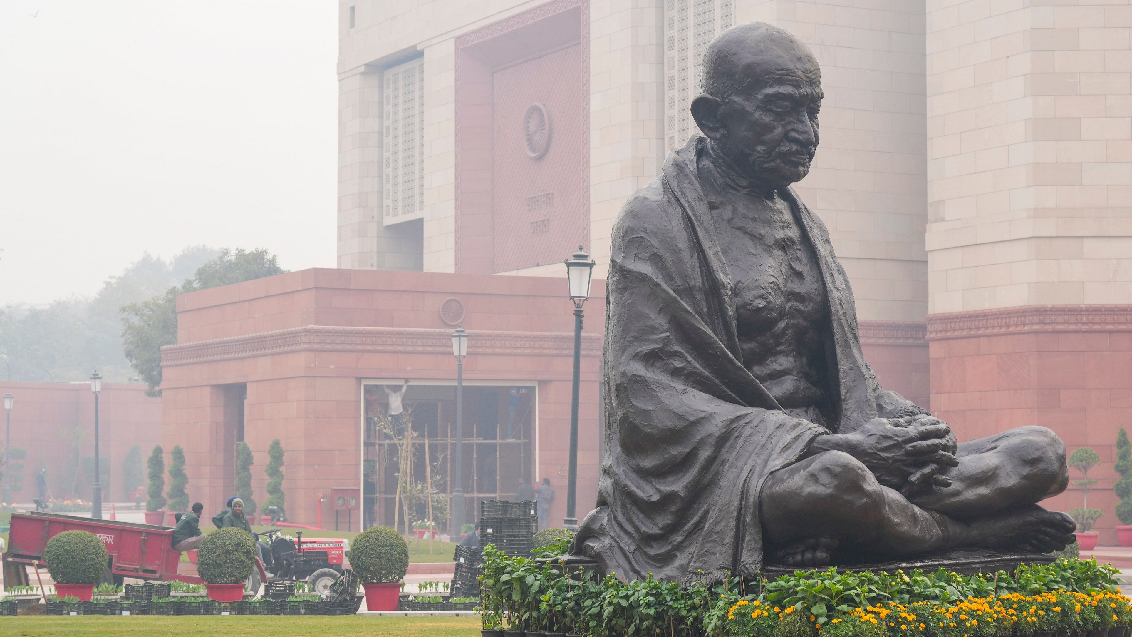 <div class="paragraphs"><p>New Delhi: Mahatma Gandhi's statue at Parliament House complex ahead of the Budget session, in New Delhi, Sunday, Jan. 28, 2024.</p></div>