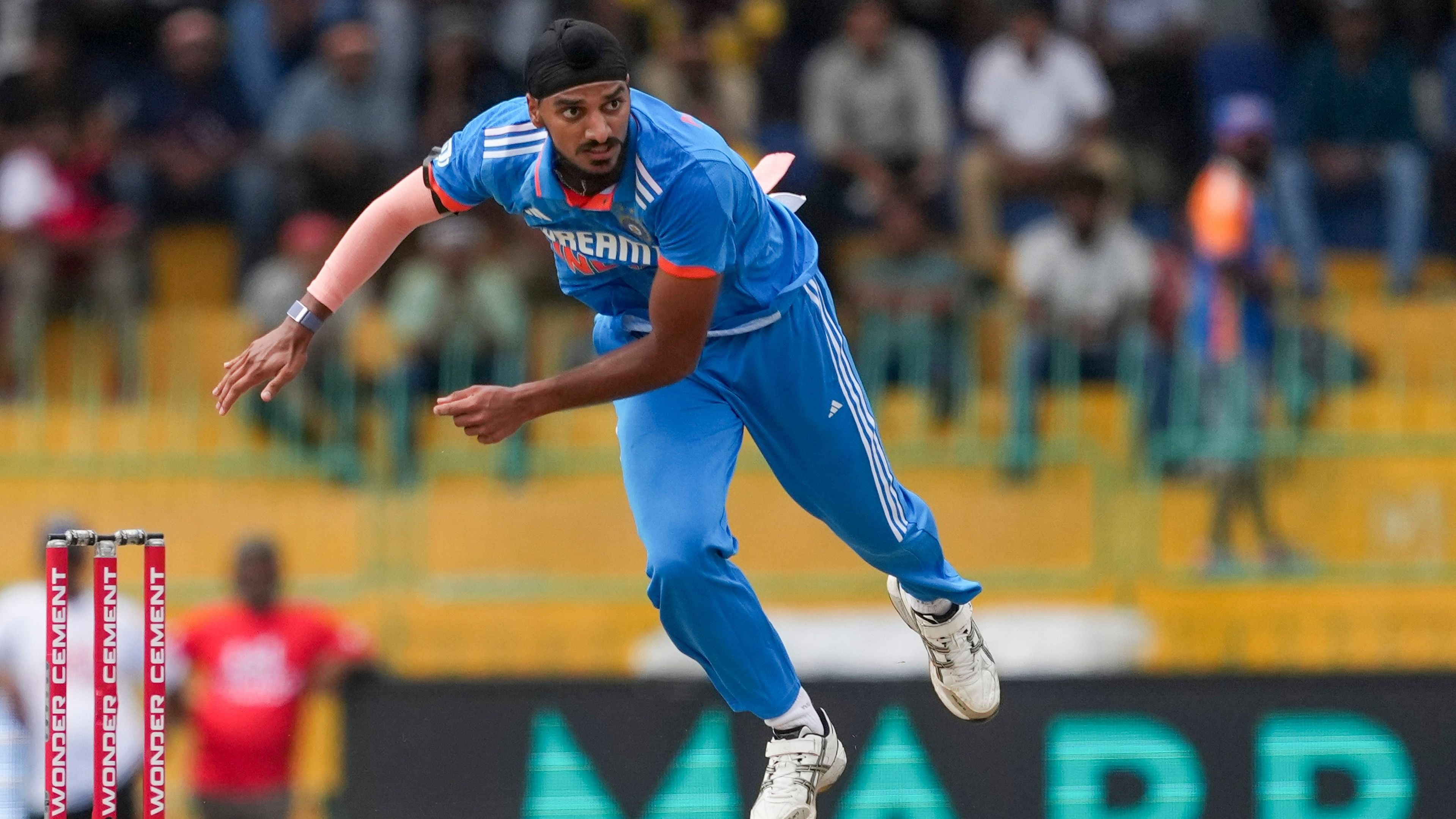 <div class="paragraphs"><p>Arshdeep Singh bowls a delivery during the first ODI cricket match </p></div>