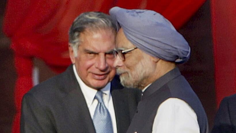 <div class="paragraphs"><p>In this September 18, 2013, file photo, Manmohan Singh is seen with Ratan Tata at a ceremony to mark the completion of restoration work at Humayun's Tomb in New Delhi.&nbsp;</p></div>