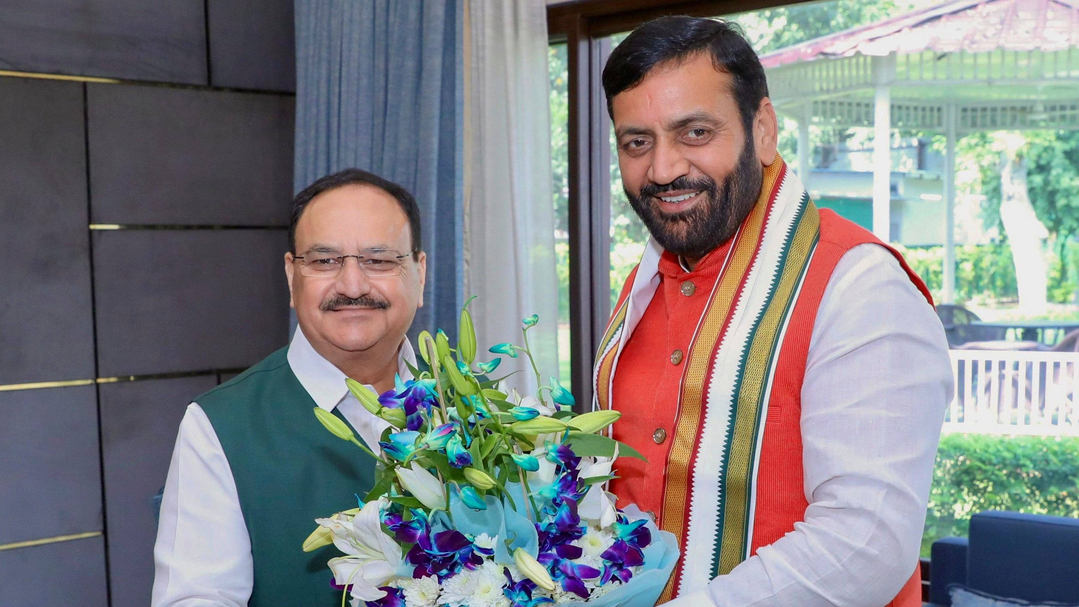 <div class="paragraphs"><p>Union Minister and BJP National President Jagat Prakash Nadda with Haryana Chief Minister Nayab Singh Saini </p></div>