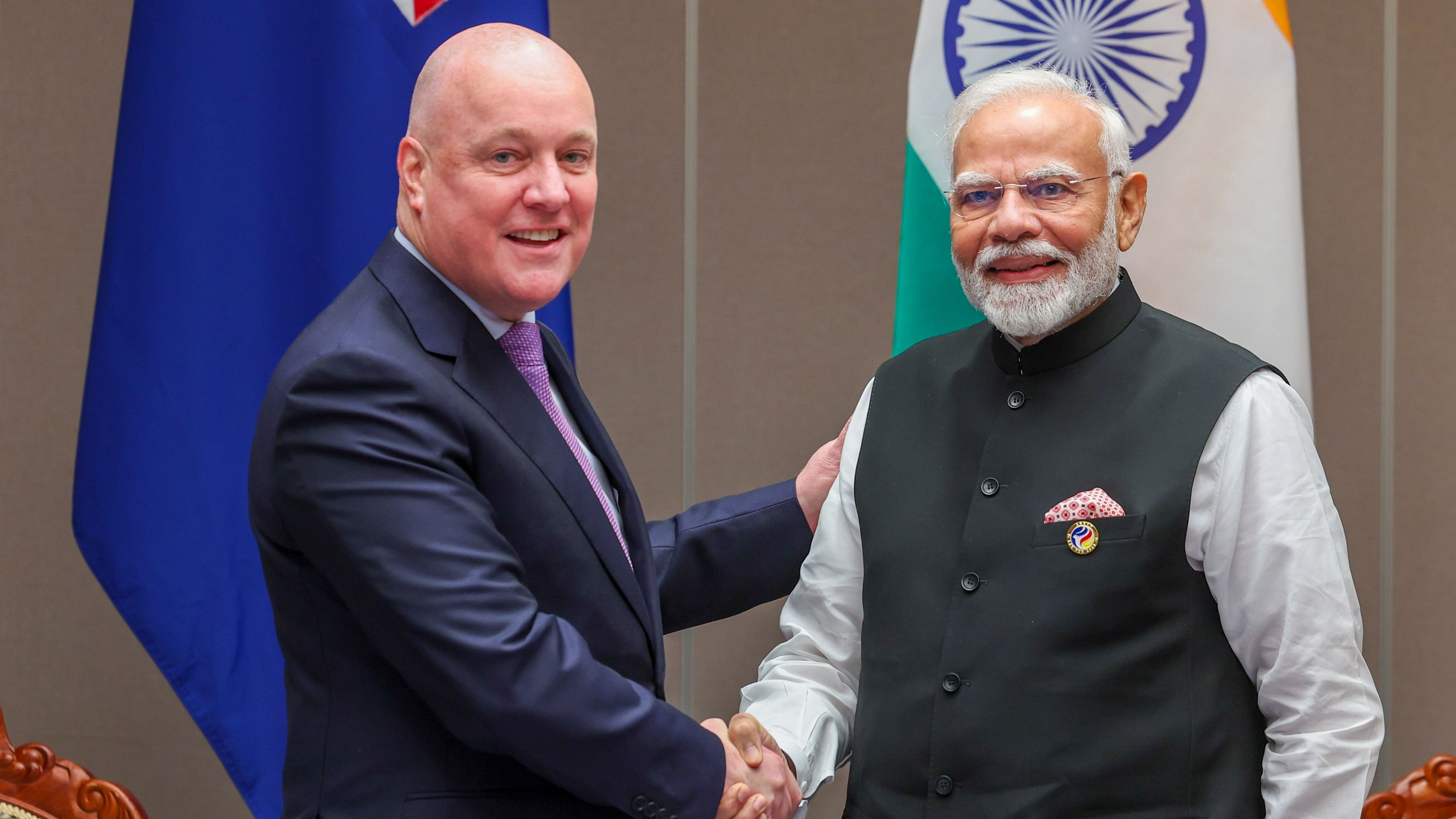 <div class="paragraphs"><p>Prime Minister Narendra Modi with New Zealand PM Christopher Luxon during a bilateral meeting, in Vientiane, Laos.</p></div>