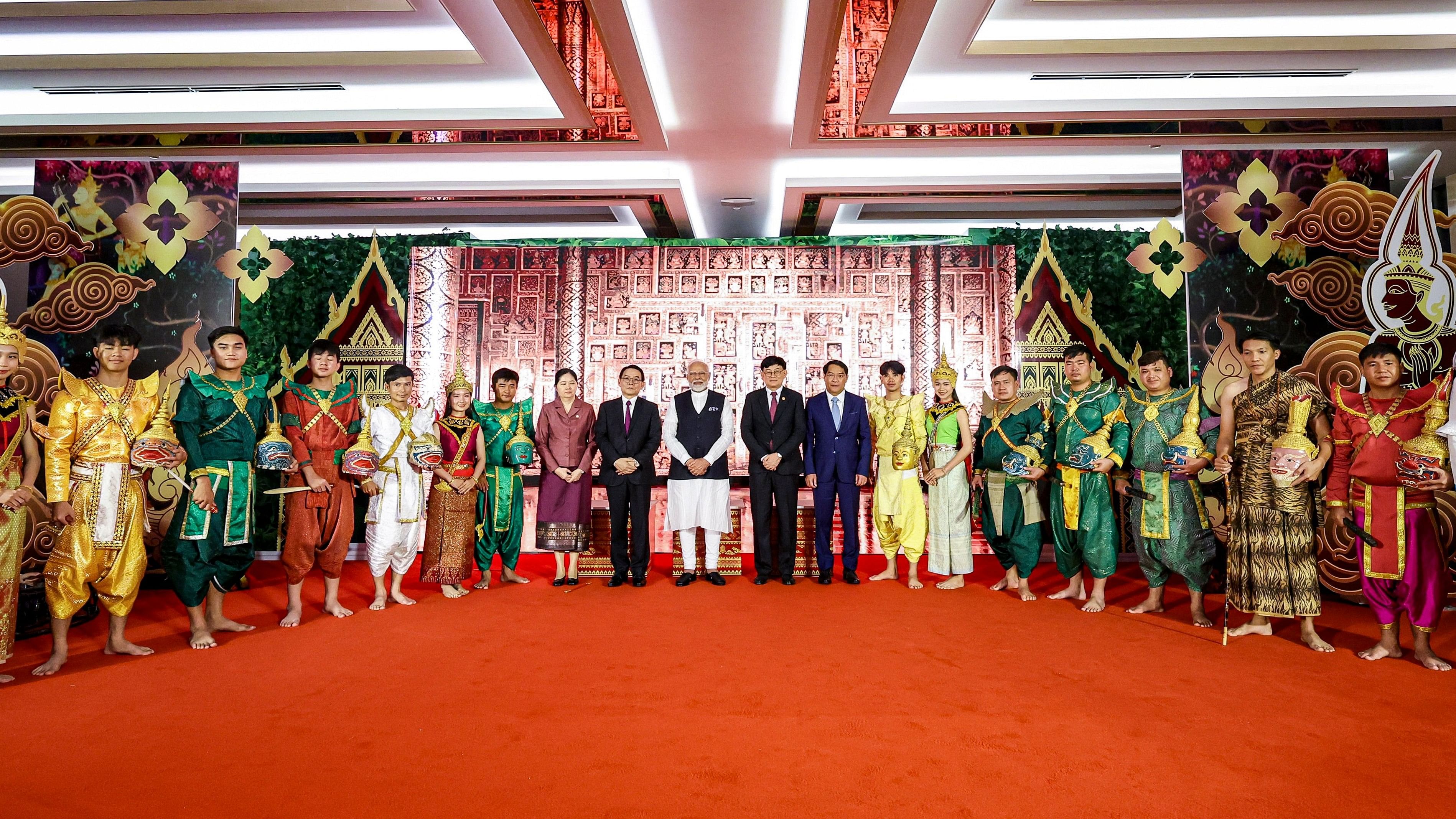 <div class="paragraphs"><p> Vientiane: Prime Minister Narendra Modi with performers of Ramayana at a ceremony, in Vientiane, Laos, Thursday, Oct. 10, 2024.   </p></div>