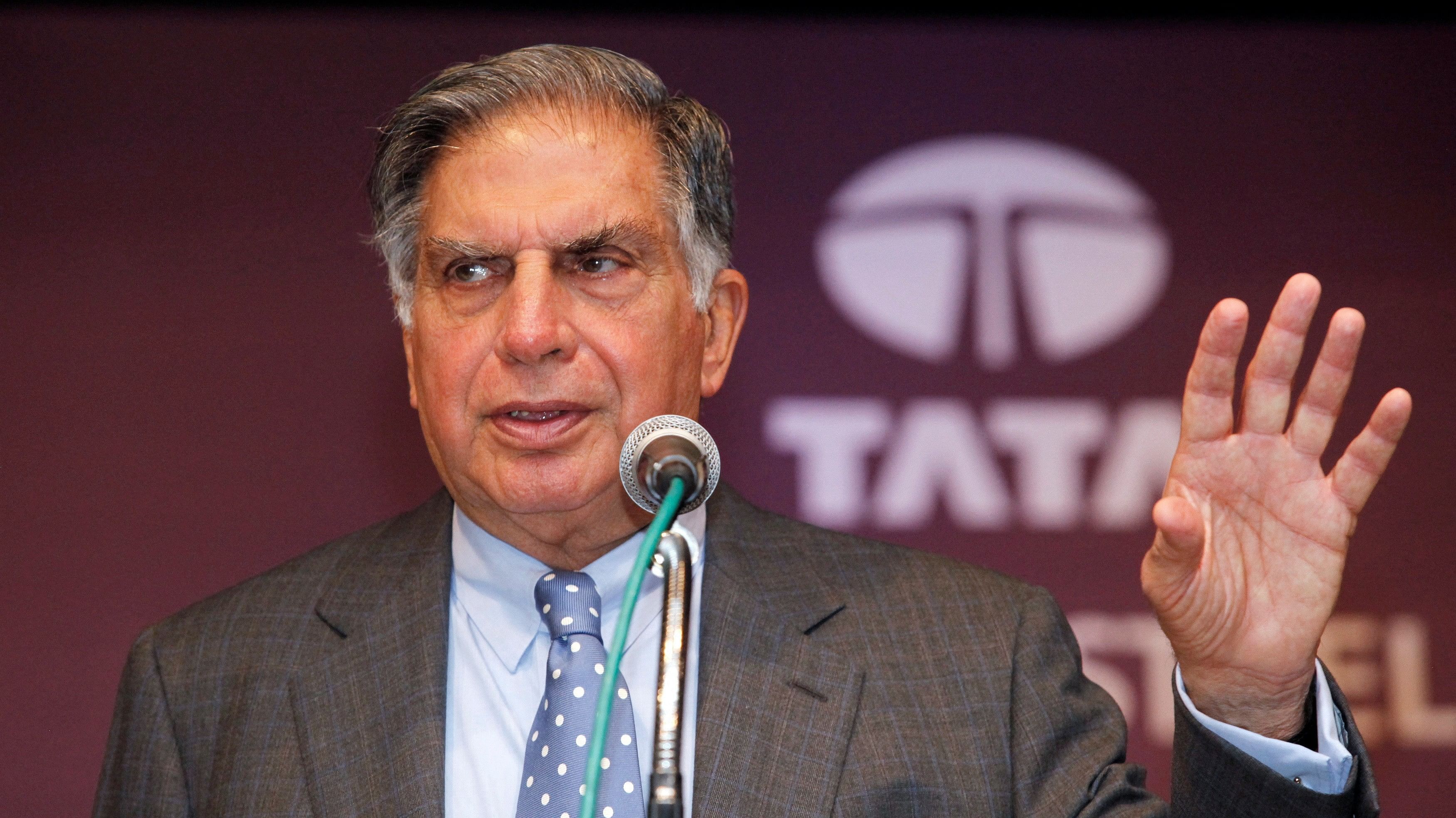 <div class="paragraphs"><p>Ratan Tata, Chairman of the Tata Group, gestures during the annual general meeting of Tata Steel Ltd., in Mumbai, India August 13, 2010.</p></div>